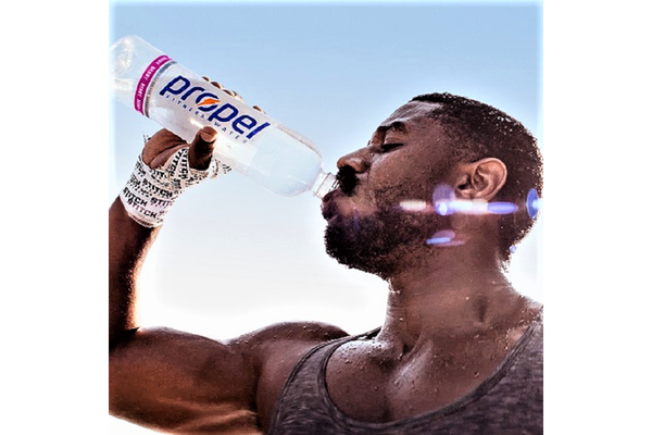 Image Michael B Jordan drinking a Propel Fitness Water
